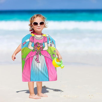 Flower Princess Beach Towel for Ages 2-4, Cute Castle Kids Hooded Bath Towel, 47.2" x 23.6" Super Absorbent Toddler Bath Towel