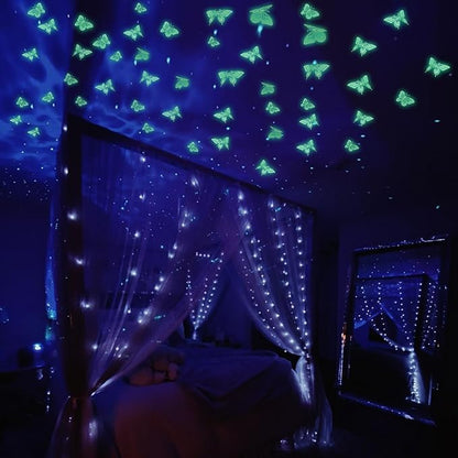 SAOROPEB Glow in The Dark 3D Butterfly 24 Pcs 3 Sizes, Luminous Butterfly Stickers for Ceiling or Wall, Glow in The Dark Party Supplies, Removable Luminous Stickers for Kids Babys Nursery (Green)