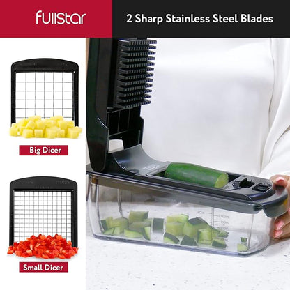 Fullstar Vegetable Chopper - Food Chopper - Onion Chopper - Vegetable Slicer & Spiralizer - Veggie Chopper with Container - Kitchen Gadgets - Home Essentials - Kitchen Accessories (9 in 1, Black)