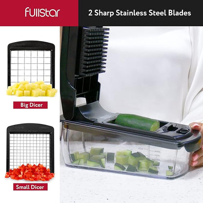 Fullstar Vegetable Chopper - Food Chopper - Onion Chopper - Vegetable Slicer & Spiralizer - Veggie Chopper with Container - Kitchen Gadgets - Home Essentials - Kitchen Accessories (9 in 1, Black)