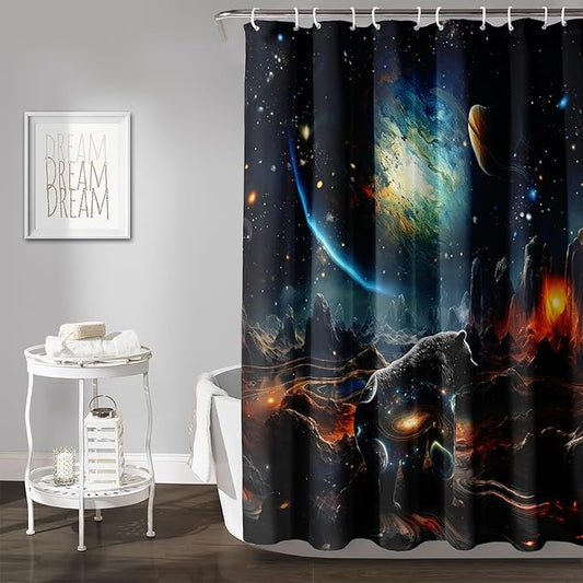 AILONEN Leopard Shower Curtain for Bathroom, Black Panther Bathroom Curtain,Galaxy Starry Planet Space Bath Curtain 60" W*72" H Polyester Waterproof Wildlife Bathroom Curtain with 12 Hooks