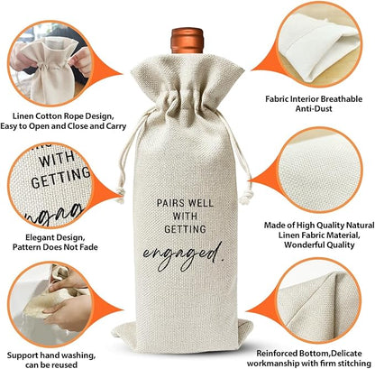Wedding Or Engagement Gift Wine Bag For Couple Bride Groom Her Women Man, Wedding Or Engagement Party Decorations Favors, Paris Well With Getting Engaged, Cotton Linen Wine Bag, New Bride Gift Idea