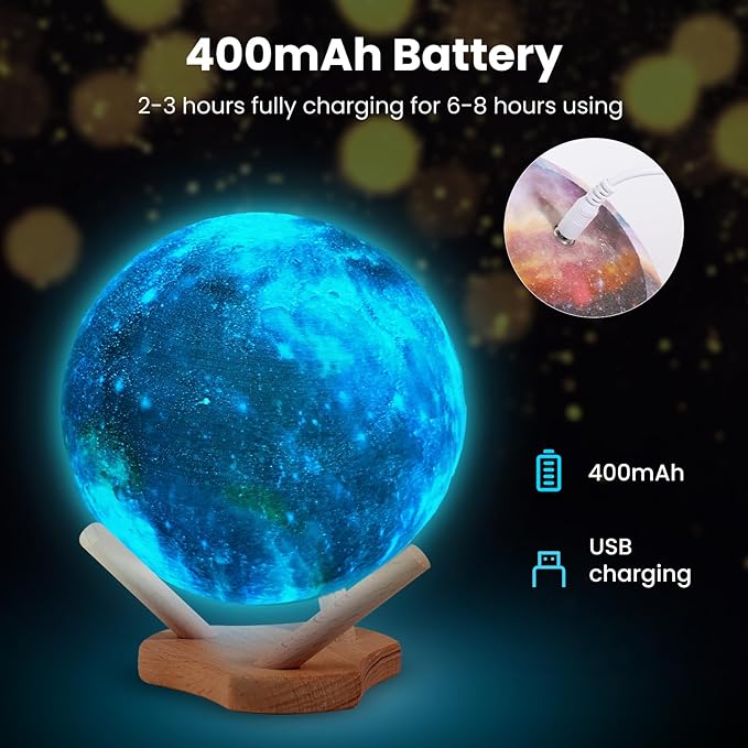 Moon Lamp Galaxy Lamp Kids Night Light 5.9 Inch 16 Colors LED 3D Star Moon Light with Wooden Stand Remote Control Touch Tap Controller USB Rechargeable Gift for Baby Children Girls Boys