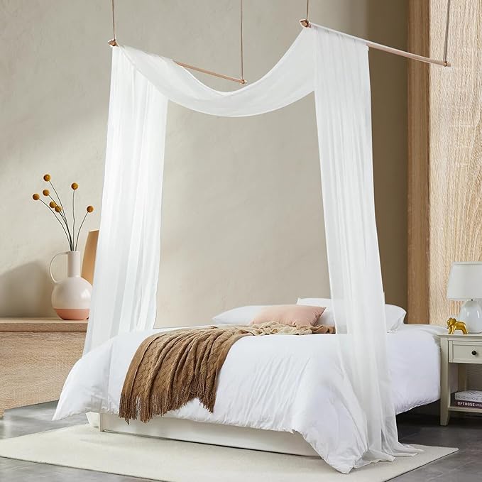 Bed Canopy for Girls, King Canopy Bed Curtains with bed frame Queen & Full Bed 59*255in White Tulle Canopy Bed Scarf,Sheer Bed Drapes,Twin Girls Canopy Bed Decor for Baby Crib,Kid Bed and Adult Beds