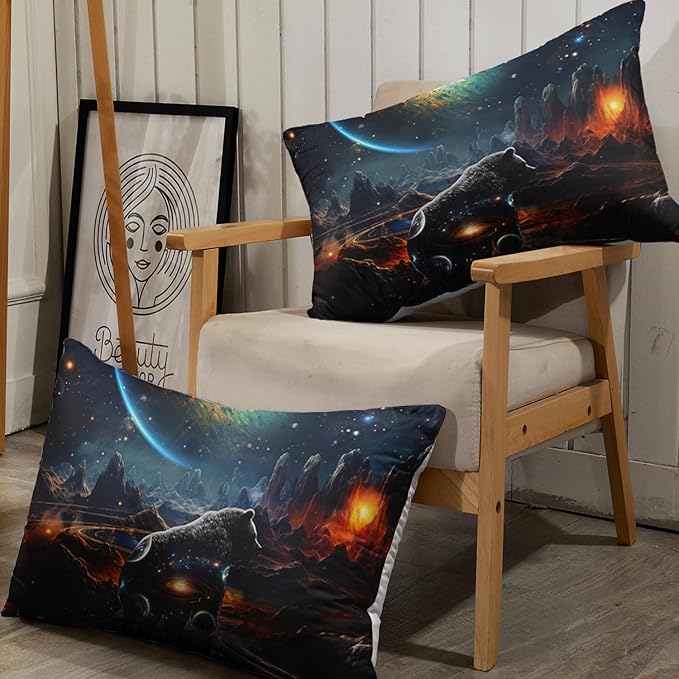 AILONEN Panther Fitted Sheet Set Full Size, Galaxy Starry Planet Volcano Boys Black Bear Bed Sheet Set,3 Pieces Printed Fitted Sheet with 2 Pillowcases