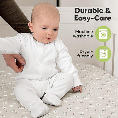 2-Pack Organic Crib Sheets for Boys, Girls - Jersey Fitted Crib Sheet, Baby Crib Sheets Neutral, Crib Mattress Sheet, Cotton Crib Sheets, Breathable Crib Sheet, Baby Mattress Sheets(Daisies)
