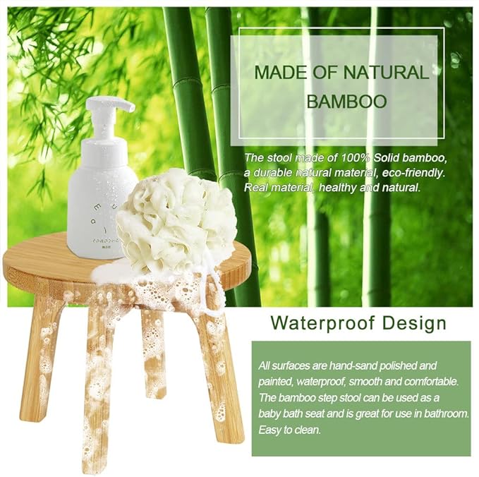 Bamboo Wooden Step Stool - Portable Stool - Foot Stool Bed Steps for High Beds for Adults Holds Up to 350lbs Sturdy Kids Step Stools for Kitchen Bathroom Bedroom Toilet (Large Round)