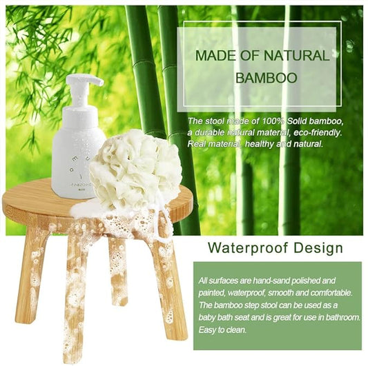 Bamboo Wooden Step Stool - Portable Stool - Foot Stool Bed Steps for High Beds for Adults Holds Up to 350lbs Sturdy Kids Step Stools for Kitchen Bathroom Bedroom Toilet (Large Round)