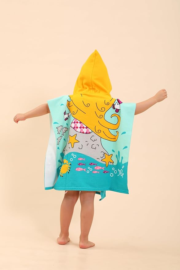Mermaid Hooded Towels for Kids, Kids Beach Towels for Boys/Girls, Swimming Towels/Towel Robes/Wearable Towels/Pool Towels for Kids 2-10, Poncho Beach Towels for Kids, Hooded Beach Towels for Toddler
