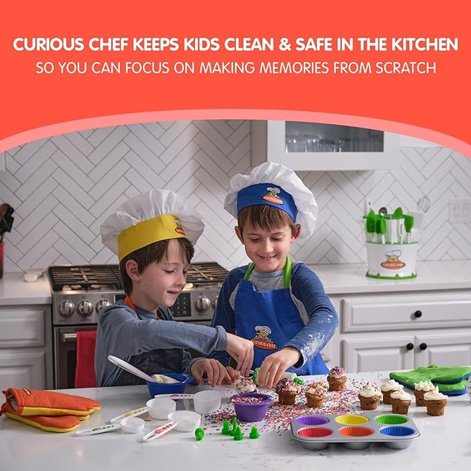 Curious Chef 3-Piece Baking Tool Set for Kids and Toddlers, Stainless Steel Whisk, Nylon Frosting Spreader and Cookie Turner, Real Kitchen Kit