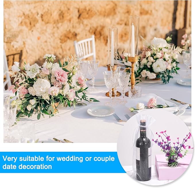 uxcell Organza Wine Bags, 12PCS 14.5 x 5.5 In Pink Sheer Mesh Organza Wine Wrapping Bags With Drawstring Wine Gift Pouches for Bottle Birthday, Wedding Party