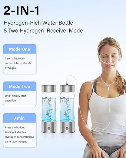 Hydrogen Water Bottle, Hydrogen Water Bottle Generator with SPE PEM Technology Water Ionizer, Hydrohealth Hydrogen Water Machine Improve Water in 3 Mins for Home, Office, Travel, Daily Drinking