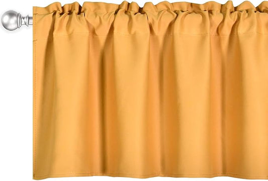 Gold Yellow Valance for Windows 72x18 Inch Solid Thermal Insulated Blackout Rod Pocket Kitchen Short Curtain Toppers Valance for Bathroom Living Room 1 Panel