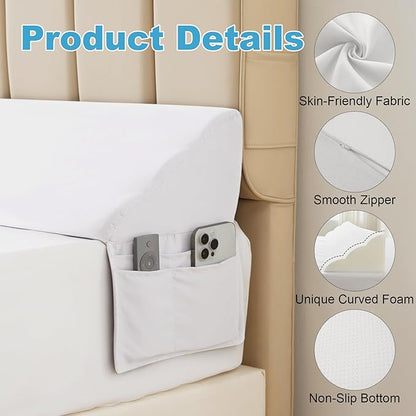 King Bed Wedge Pillow for Headboard, Foam Pillow Wedge for Headboard Gap, Mattress Bed Gap Filler King, Triangle Pillow Wedge, Anti-slip Bed Crack Pillow Space Filler King (76"×10"×6") White