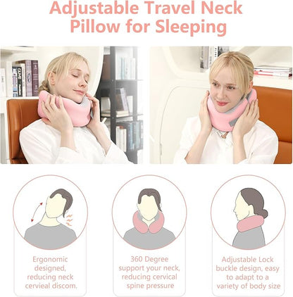 Neck Pillow, Travel Pillows for Airplanes, 100% Memory Foam Airplane Pillow, Portable Adjustable Neck Pillow for Flight, Comfortable & Breathable Cover, Machine Washable, Travel Essentials Kit
