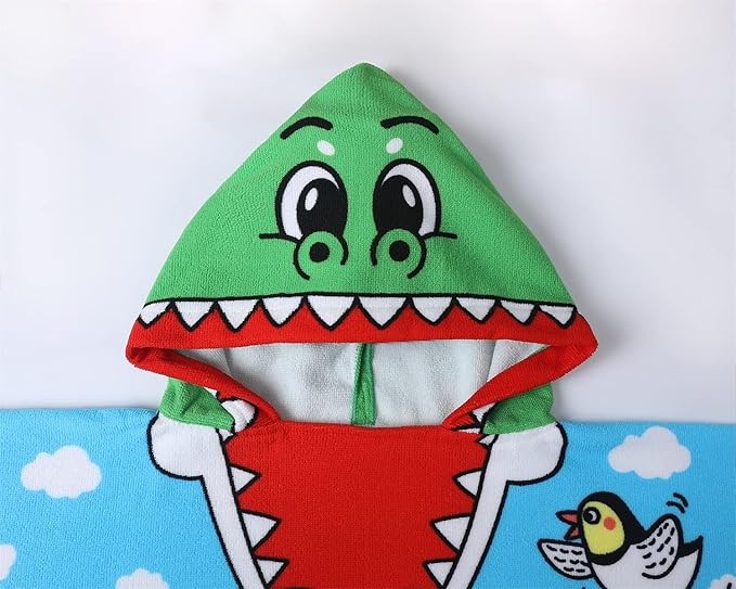Kids Towels with Hood for Bath Beach Pool Toddler Hooded Towel Poncho Swim Cover-ups with Drawstring Bag (Alligator)