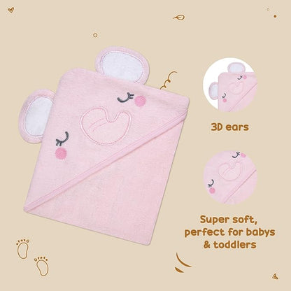 Rene Rofe Hooded Towel with 3D Ears - 100% Cotton Ultra Absorbent, Super Soft Baby Bath Towels for Babies, Toddler, Infant