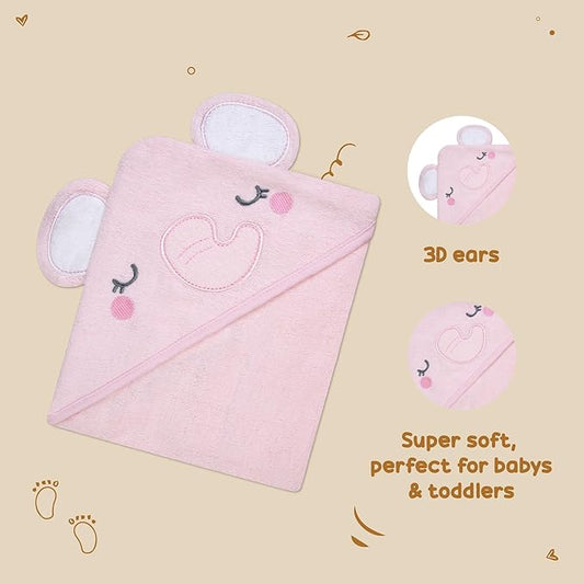 Rene Rofe Hooded Towel with 3D Ears - 100% Cotton Ultra Absorbent, Super Soft Baby Bath Towels for Babies, Toddler, Infant
