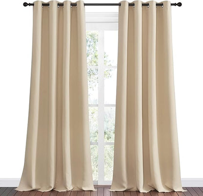 NICETOWN Bedroom Room Darkening Curtains - Triple Weave Microfiber Grommet Top Thermal Insulated Solid Room Darkening Panels/Drapes for Kid's Room (Biscotti Beige, 1 Pair, 55 inches by 96 Inch)
