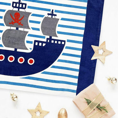 BANGSAUR Kids Hooded Beach Bath Towels, 100% Cotton 50"x30" Wrap Blanket, Toddlers Boys 3-12 Years Coverup Towel Pirate Ship