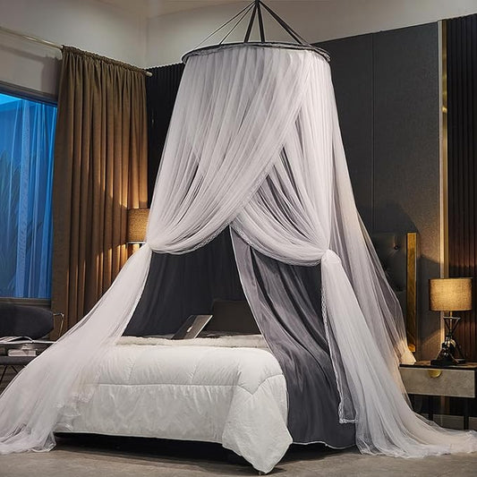 Luxury Double Layers Bed Canopy Mosquito Net for Girls Bed Kids Room Hanging Bed Canopy Tent for Girls Boys Reading Nook Canopy for Girls Bedroom (XL Double Layers - Gray)