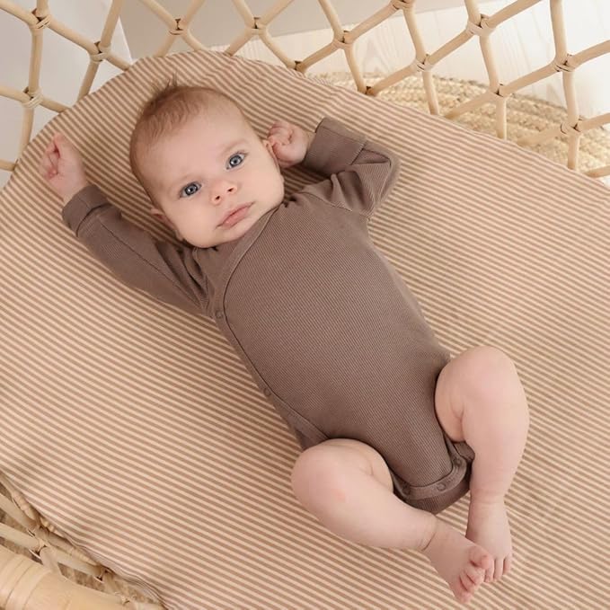 Denmark - Super Soft Muslin Mini Crib Sheets - 24'' x 38'' - 100% Organic Baby Crib Sheets for Boys and Girls (Natural Stripe)