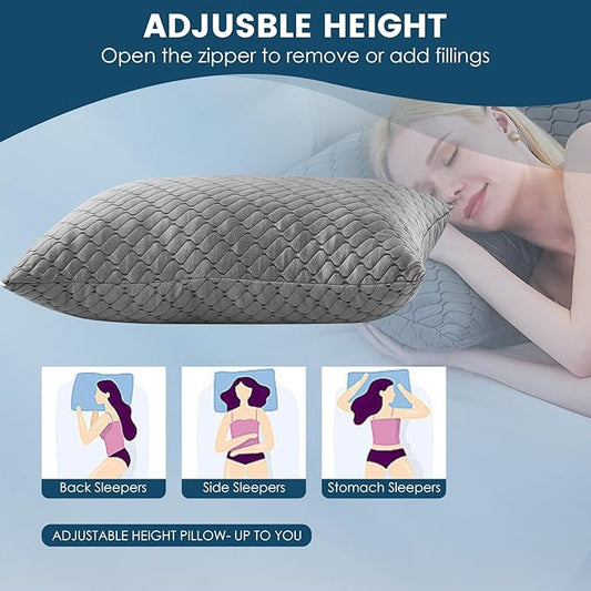 Memory Foam Pillows Queen Size set of 2,Adjustable Cooling Pillow for Side Back Stomach Sleepers with Washable Removable Cover