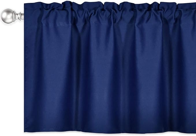 Navy Valance for Windows 72x18 Inch Solid Thermal Insulated Blackout Rod Pocket Kitchen Short Curtain Toppers Valance for Bathroom Living Room 1 Panel