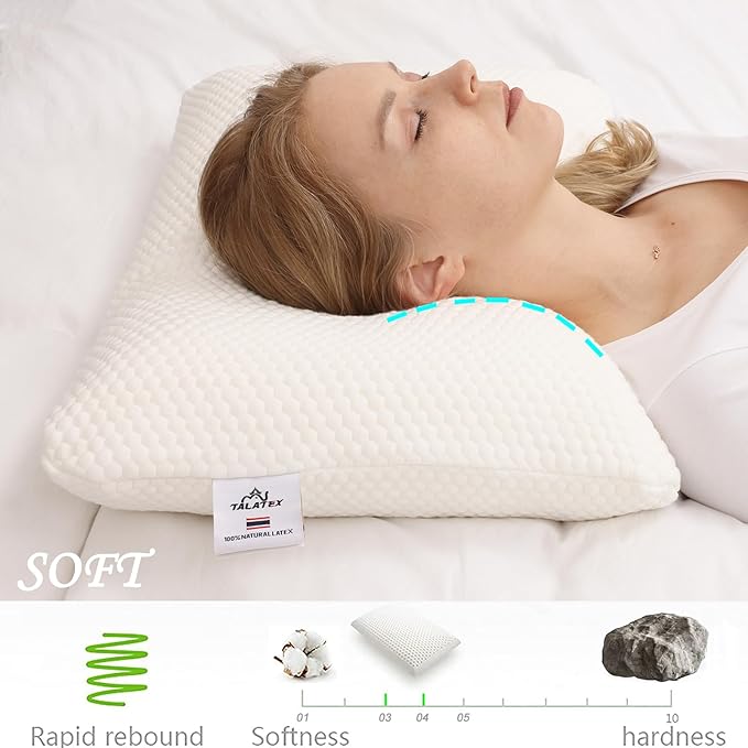 Talatex Talalay 100% Natural Premium Latex Pillow, Helps Relieve Pressure, No Memory Foam Chemicals, Perfect Package Best Gift with Removable Tencel Cover (Soft, Queen (28"×16"×5.9"))