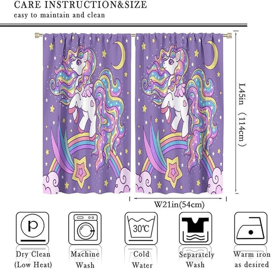 Unicorn Curtains Fantasy Star Moon Cartoon Theme Curtains Cute White Unicorn Rainbow Design Printed Curtains Boys Girls Room Curtains 42x45 Inch 2 Panels