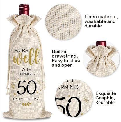 50th Birthday Gifts for Women Men, 50 Years Old Birthday Wine Bag Gifts, 50th Birthday Decorations, 1974 Birthday Gift, Happy 50th Birthday Party Wine Bag Gifts, Pairs Well With Turning 50