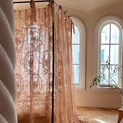 Elegant Lace Princess 4 Corner Post Mosquito Net Romantic for Girls Women Bed Curtain Canopy for Adult Wedding Bedroom Kids Rooms Decoration (Color-B, Queen)