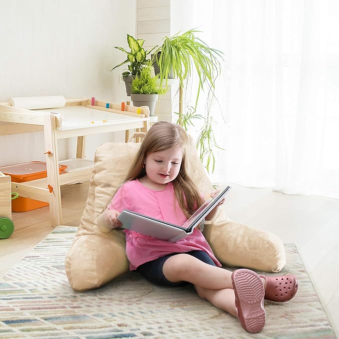 Nestl Reading Pillow for Kids, Small Bed Pillow, Back Pillow for Sitting in Bed, Memory Foam Chair Pillow, Reading & Bed Rest Pillows, Beige Cream Back Pillow for Bed, Arm Pillow with Pockets