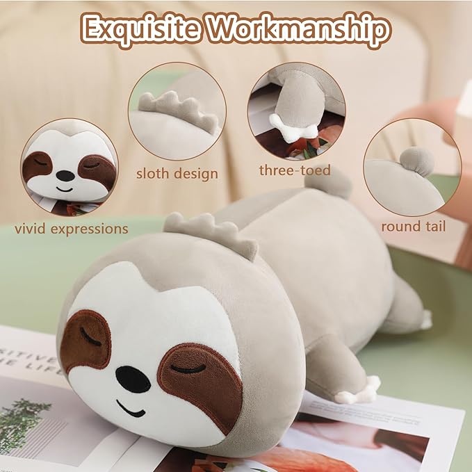 SQEQE Weighted Sloth Plush, Weighted Sloth Stuffed Animal for Anxiety, Cute Sloth Plushies Sloth Pillow Toy Gift for Kids Adults Brown 13.8 Inch, 1.6 lbs