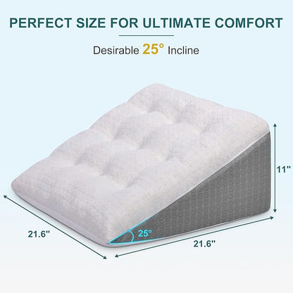 TANYOO Bed Wedge Pillow for Sleeping Patent Dual Layer Shredded Memory Foam Topper 11 Inch Triangle Pillow Great for Side Sleeper, Back Support, Acid Reflux, Anti Snoring Removable Breathable Cover