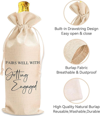 comfit Wedding Wine Bag Engagement Gifts for New Couples,Bridal Shower Wine Gift Bag Mr and Mrs Marriage Wedding Gifts,Wine Champagne Gift Bag With Drawstring, Getting Engaged