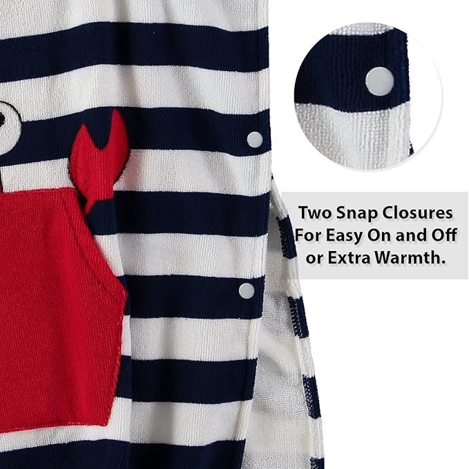 Boys and Girls Absorbent Hooded Beach Towel Pullover Character Microfiber Bath Towel with Side Snaps (Crab, 6-7)