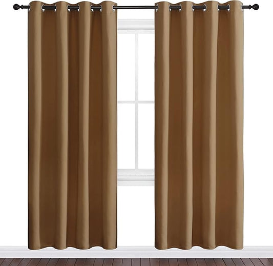 NICETOWN Sleek Blackout Curtains 78 inches Length for Windows, Noise Reducing and Block Draft Panels for Door Doorway Laundry Office Luxury Decor Theme (2 Panels, Gold Brown, W55 x L78 -Inch)