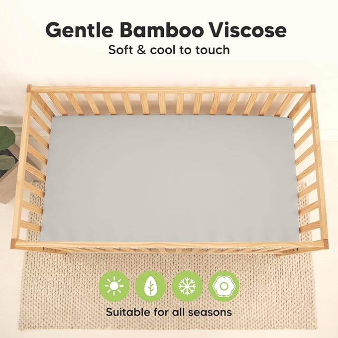 2-Pack Waterproof Crib Sheets for Boys, Girls - Viscose Derived from Bamboo Crib Sheets Neutral, Crib Mattress Protector Sheet, Soft Toddler Bed Sheets, Fitted Baby Crib Sheets Girl, Boy (Slate)