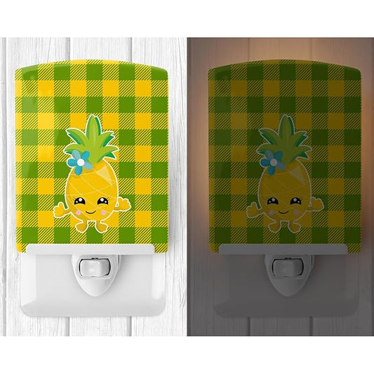 Caroline's Treasures BB8961CNL Pineapple Girl Face Ceramic Night Light Compact, UL-Certified, Ideal for Bedroom, Bathroom, Nursery, Hallway, Kitchen, 6x4x3, Multicolor