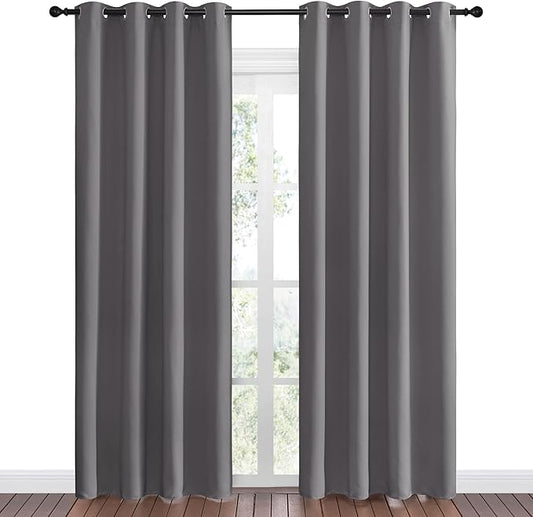 NICETOWN Blackout Curtains Panels for Bedroom - 3 Pass Microfiber Noise Reducing Thermal Insulated Solid Ring Top Blackout Window Drapes (2 Panels, 55 x 86 Inch, Gray)
