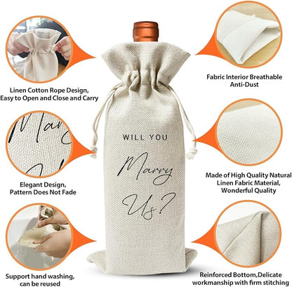 Wedding Officiant Gift Wine Bag, Pastor Appreciation Gift, Bridesmaids Proposal Gift, Engagement Gift for Bridal, Wedding Party Supplies Favors, Officiant Gift Idea, Cotton Linen Wine Bag