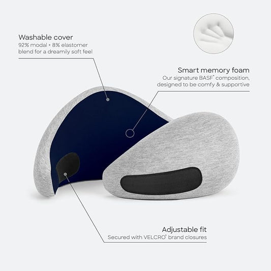 Ostrichpillow Go Neck Pillow - Premium Memory Foam Travel Pillow, 360º Ergonomic Design, Asymmetrical Sides, Travel Bag Included, Washable Modal Cover