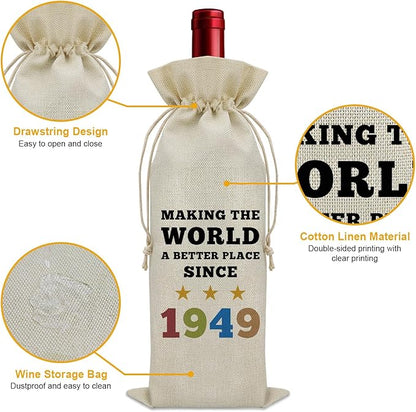 Sazuwu 75th Birthday Gifts Men Women Birthday Wine Bag 1949 Birthday Gifts 75 Year Old Birthday Gifts for Mom Dad Wine Bottle Decoration Bag Birthday Gifts for Turning 75 Wine Accessory Gifts