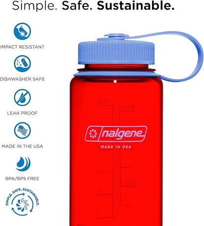 Nalgene Water Bottle - Lightweight Sustain Tritan BPA-Free Shatterproof Bottle for Backpacking, Hiking, Gym, 16 OZ, Wide Mouth, Cornflower Blue