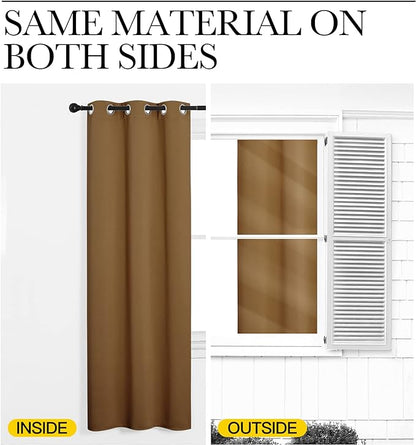 NICETOWN Sleek Blackout Curtains 120 inches Length for Windows, 2 Panels, Gold Brown, W55 x L120 -Inch, Noise Reducing and Block Draft Panels for Door Doorway Laundry Office Luxury Decor Theme