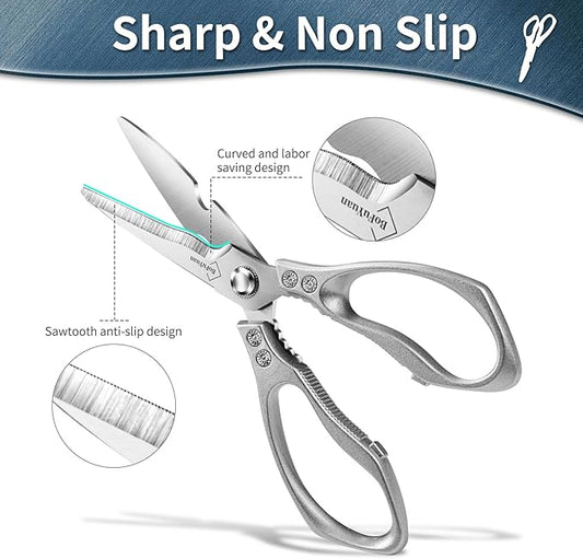 Kitchen Shears for Food Heavy-Duty: Multipurpose Kitchen Shears for Cutting Chicken, Bone, Meat, Food, (9'' Silver)