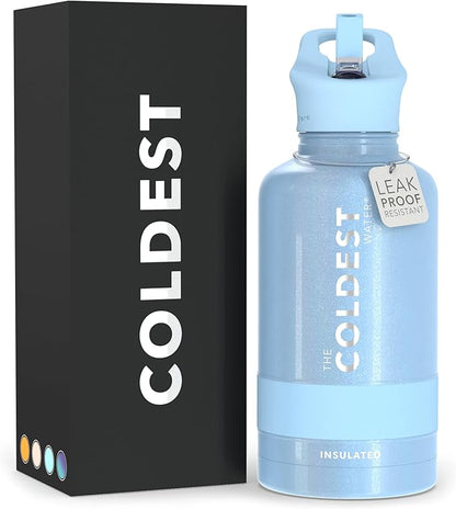 Coldest Sports Water Bottle with Straw Lid Vacuum Insulated Stainless Steel Metal Thermos Bottles Reusable Leak Proof Flask for Sports Gym (64 oz, Neptune Blue)