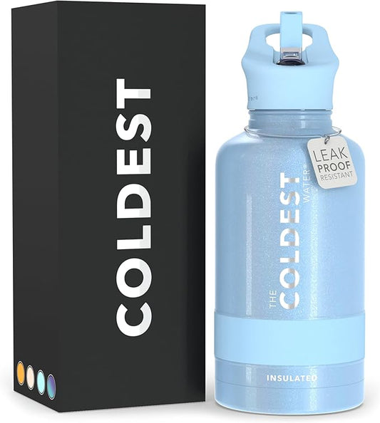 Coldest Sports Water Bottle with Straw Lid Vacuum Insulated Stainless Steel Metal Thermos Bottles Reusable Leak Proof Flask for Sports Gym (64 oz, Neptune Blue)