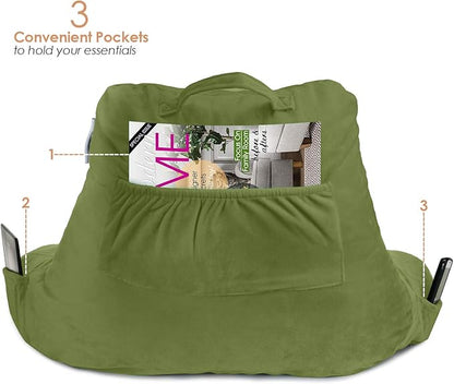 Nestl Reading Pillow for Kids, Small Bed Pillow, Back Pillow for Sitting in Bed, Memory Foam Chair Pillow, Reading & Bed Rest Pillows, Calla Green Back Pillow for Bed, Arm Pillow with Pockets